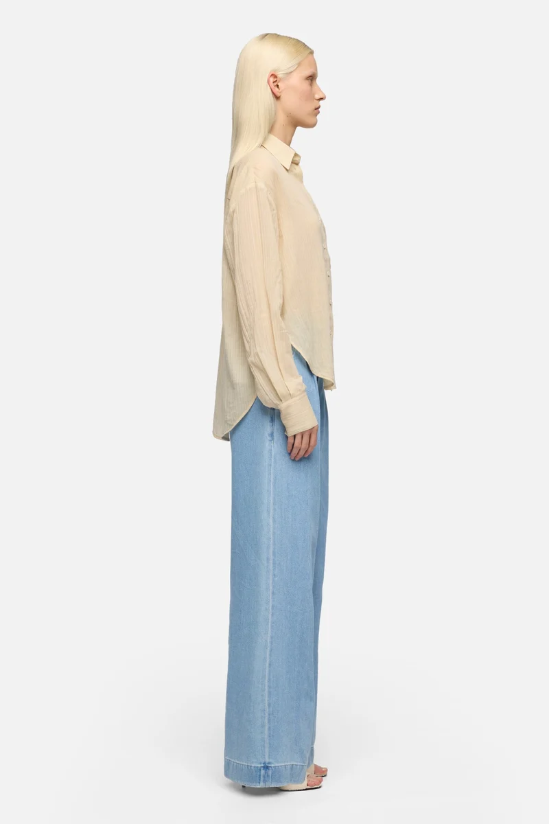 Oversize Button Down in Beige Stripe