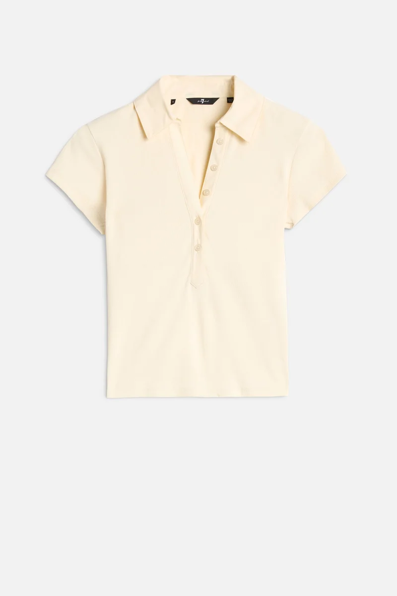Short Sleeve Ribbed Henley Polo in Ivory