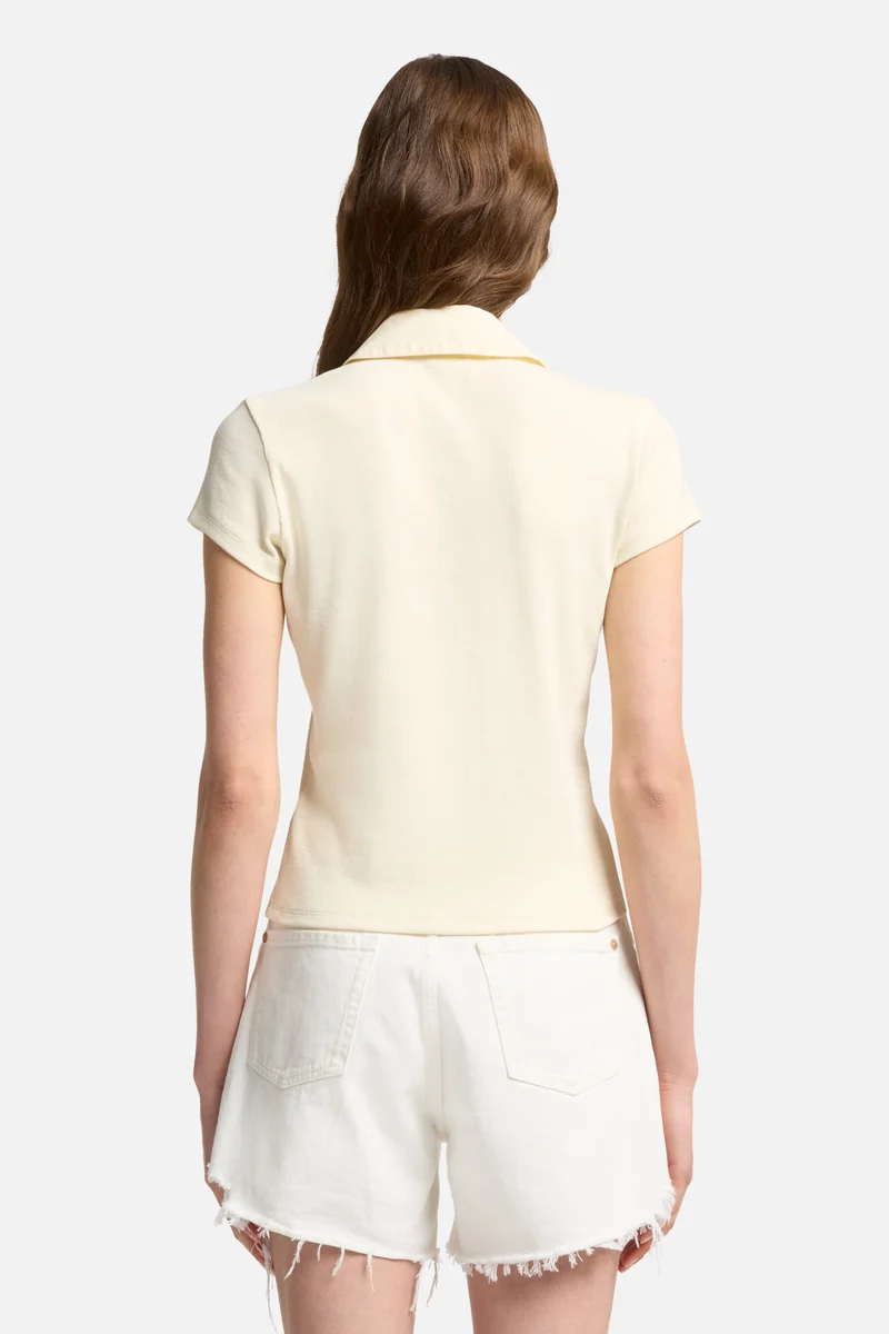 Short Sleeve Ribbed Henley Polo in Ivory