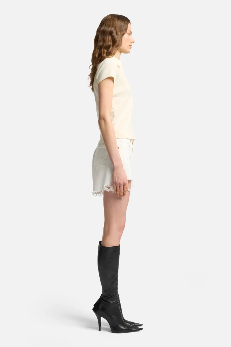 Short Sleeve Ribbed Henley Polo in Ivory