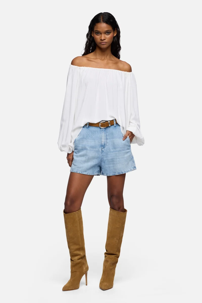 OFF SHOULDER BLOUSE in Silk Optical White
