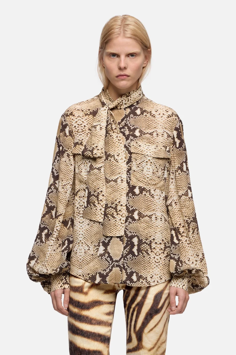 BALLOON SLEEVE BLOUSE in Viscose Snake