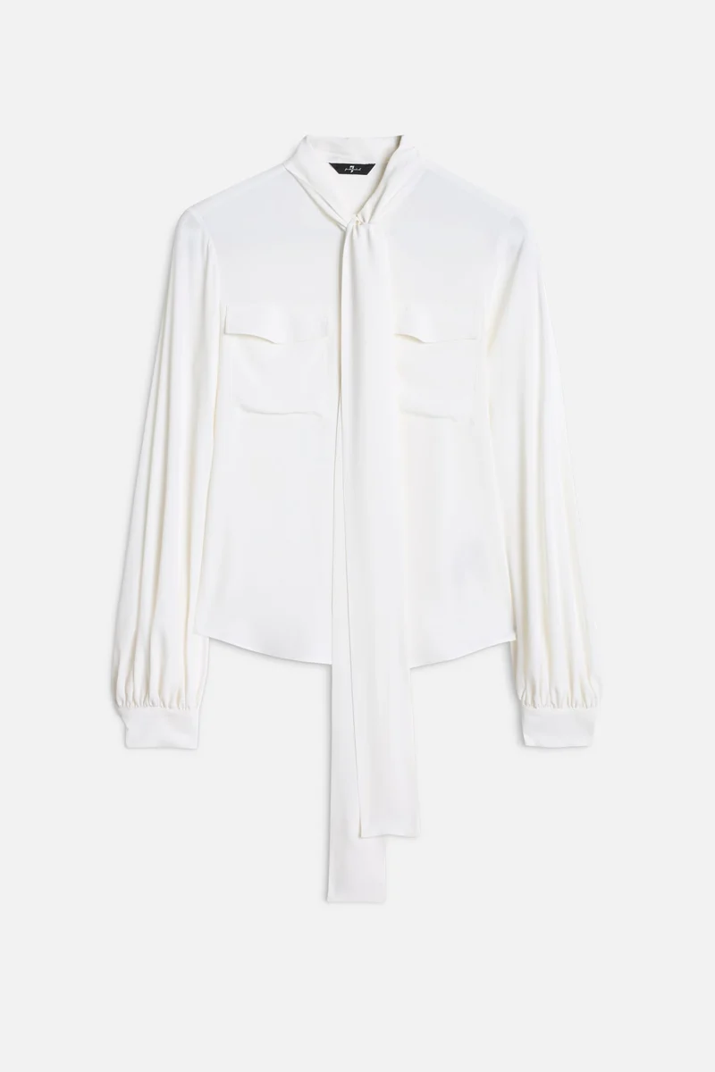 BALLOON SLEEVE BLOUSE in Silk Optical White