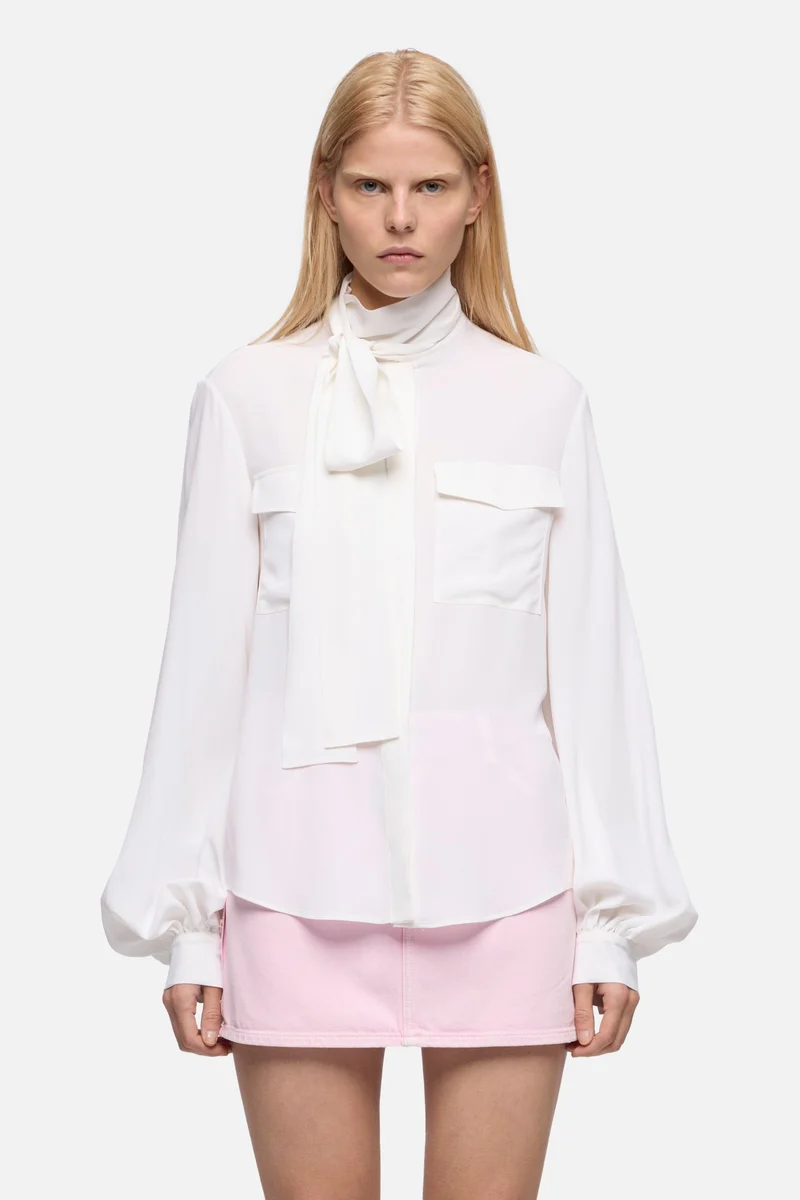 BALLOON SLEEVE BLOUSE in Silk Optical White