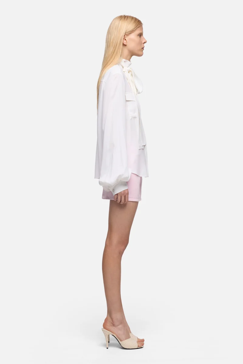 BALLOON SLEEVE BLOUSE in Silk Optical White