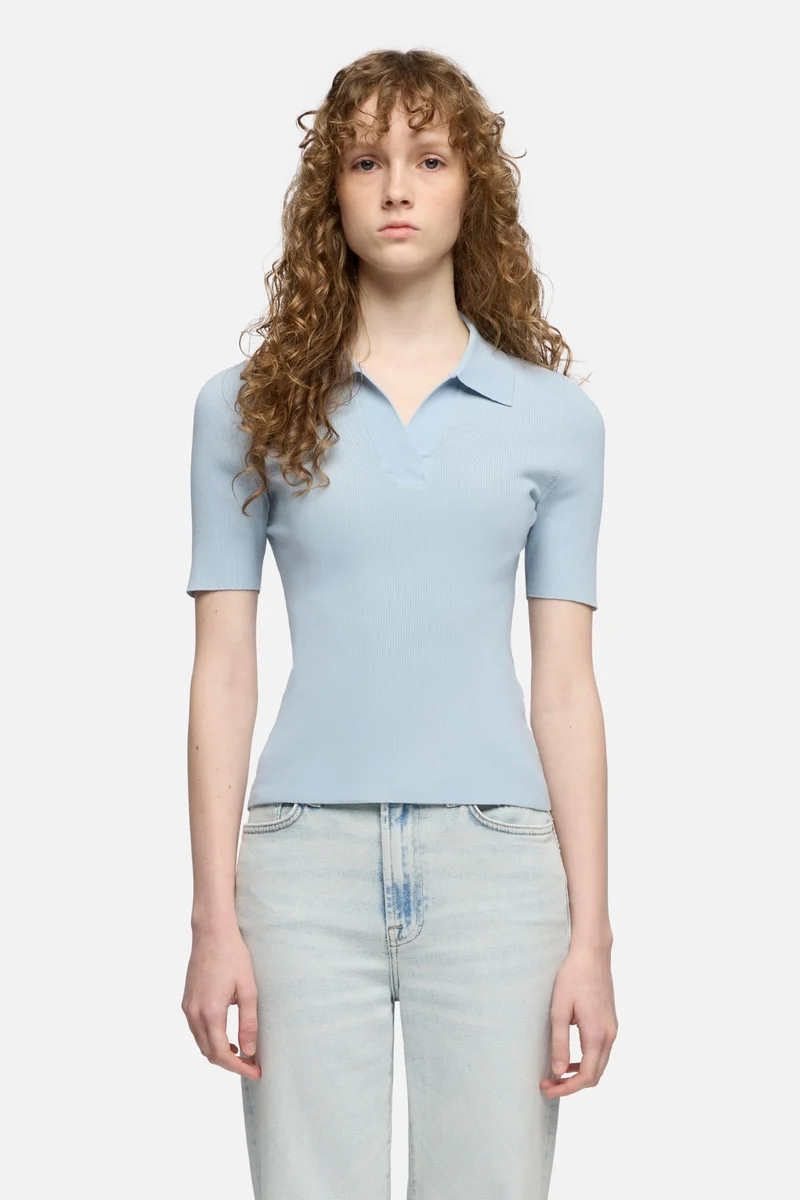 SHORT SLEEVE POLO SWEATER in Sky Blue