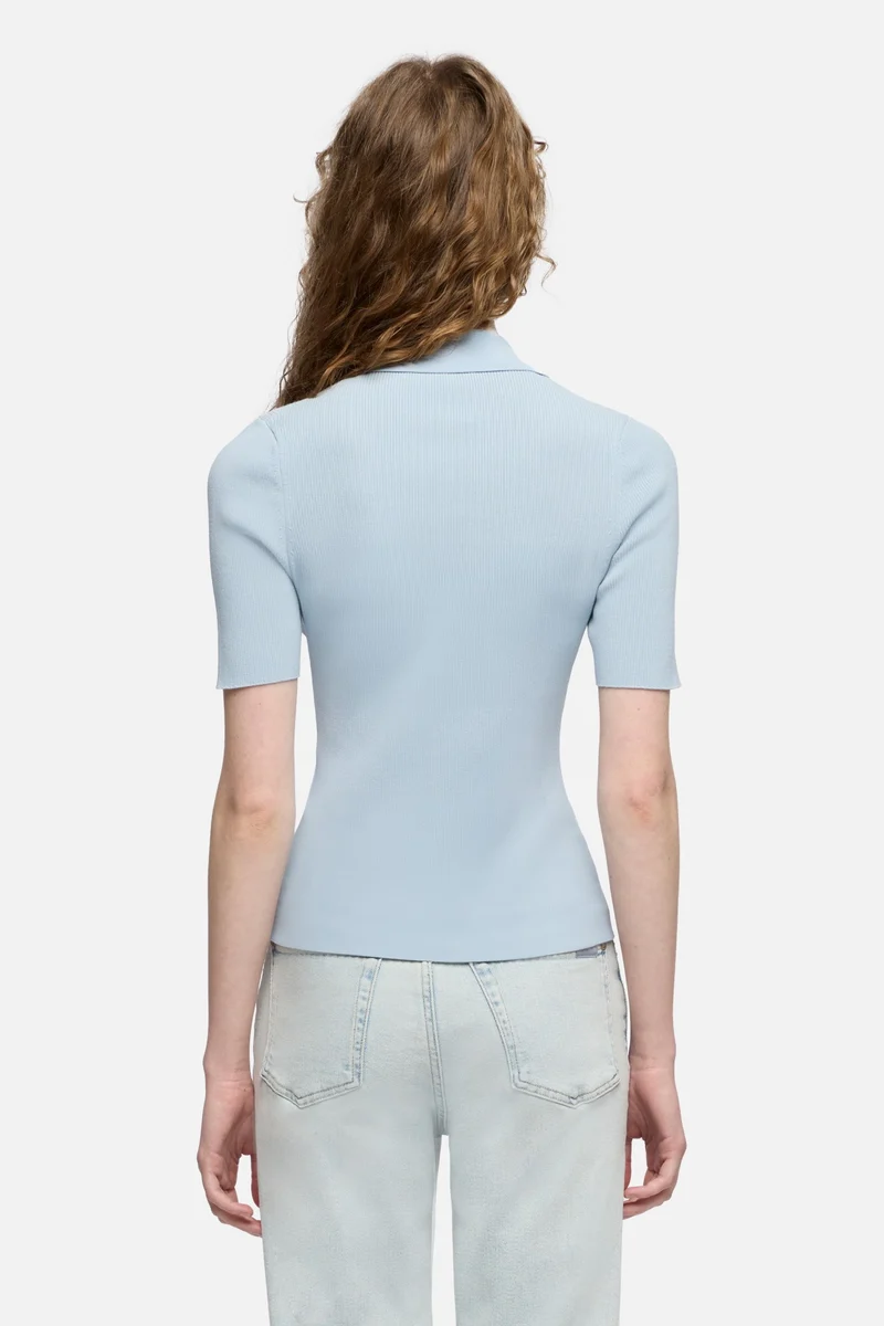 SHORT SLEEVE POLO SWEATER in Sky Blue