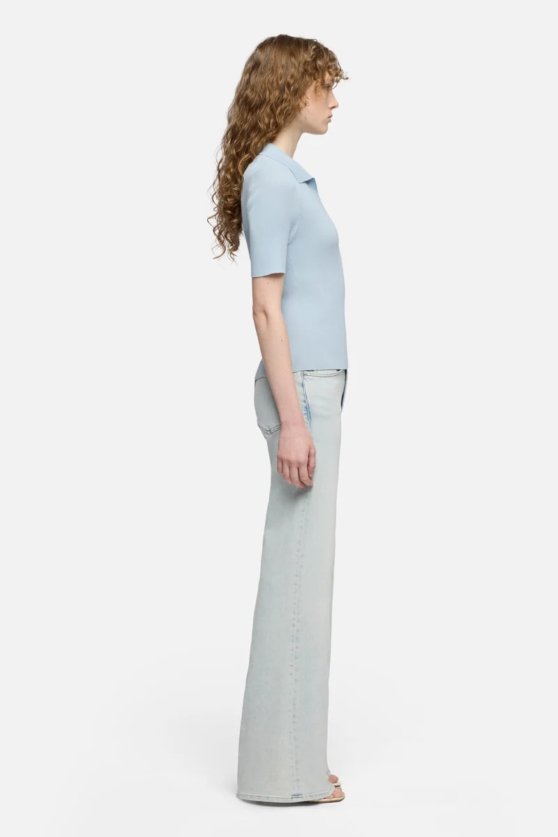 SHORT SLEEVE POLO SWEATER in Sky Blue
