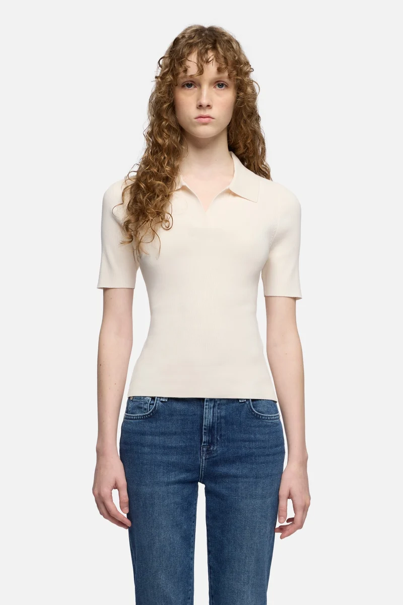 SHORT SLEEVE POLO SWEATER in Glaze