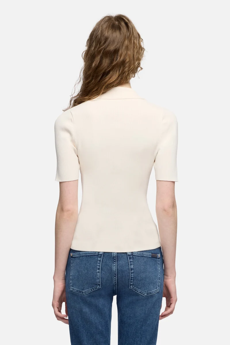 SHORT SLEEVE POLO SWEATER in Glaze