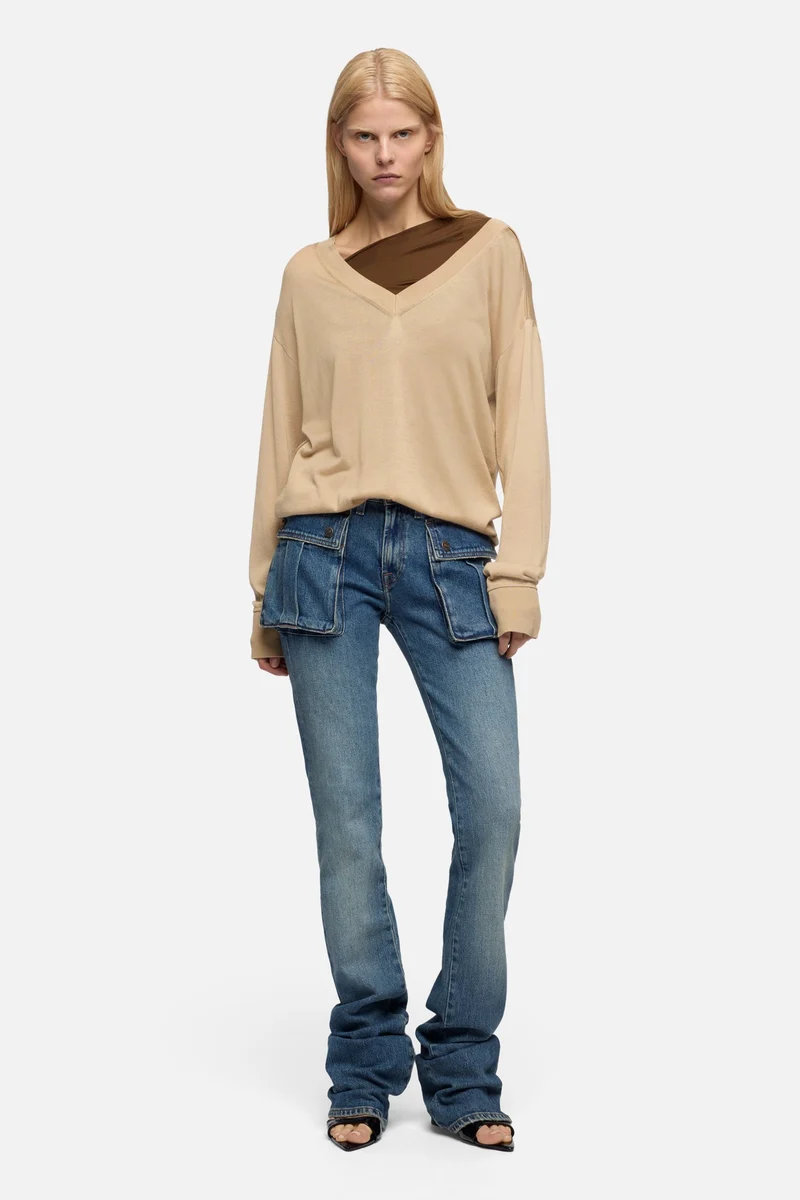 V-NECK SWEATER in Silk Cotton Beige