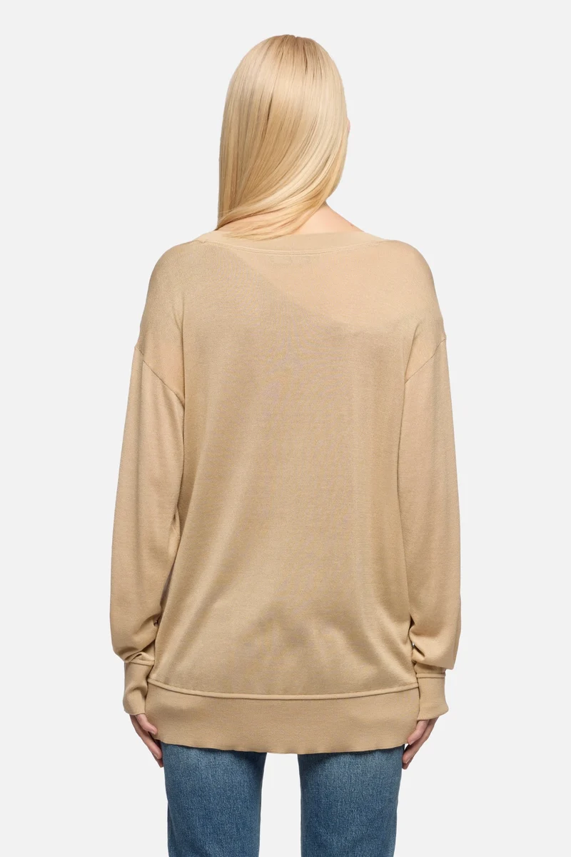 V-NECK SWEATER in Silk Cotton Beige