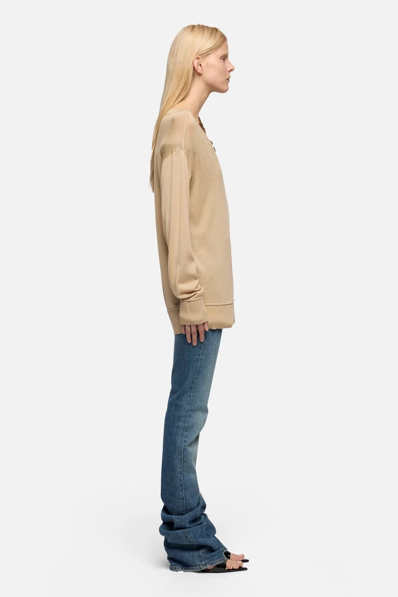 V-NECK SWEATER in Silk Cotton Beige