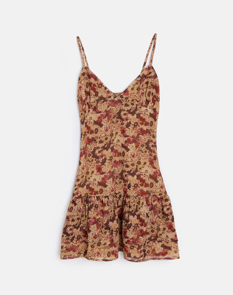 Marja Cami Minikleid aus Chiffon mit rostiger Blume