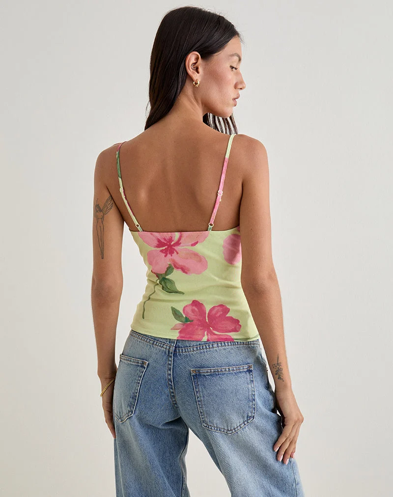 Jefita Cami Top in Aquarell Hibiskus Gelb