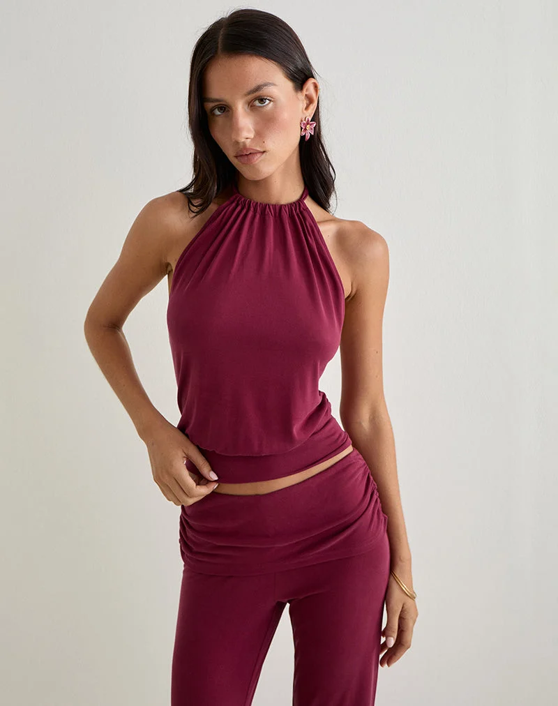 Miasa Rückenfreies Neckholder-Top aus Cupro Burgundy