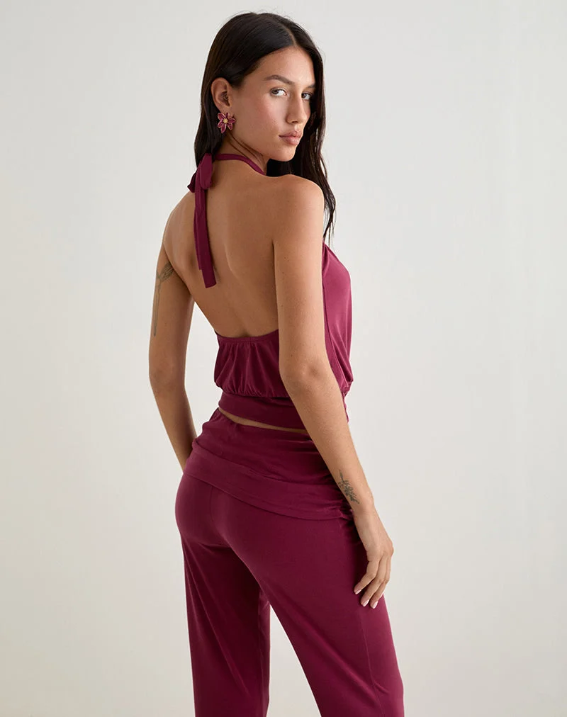 Miasa Rückenfreies Neckholder-Top aus Cupro Burgundy