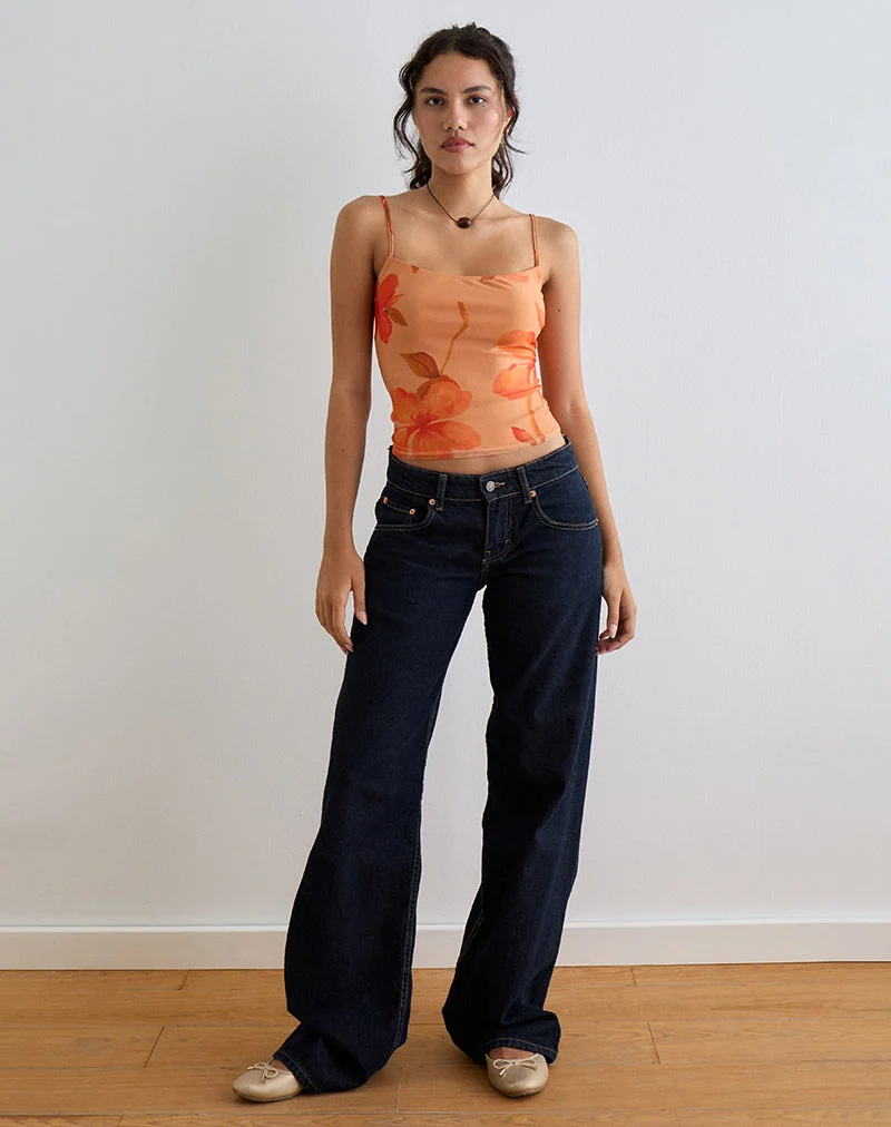 Jefita Cami Top in Aquarell Hibiskus Orange