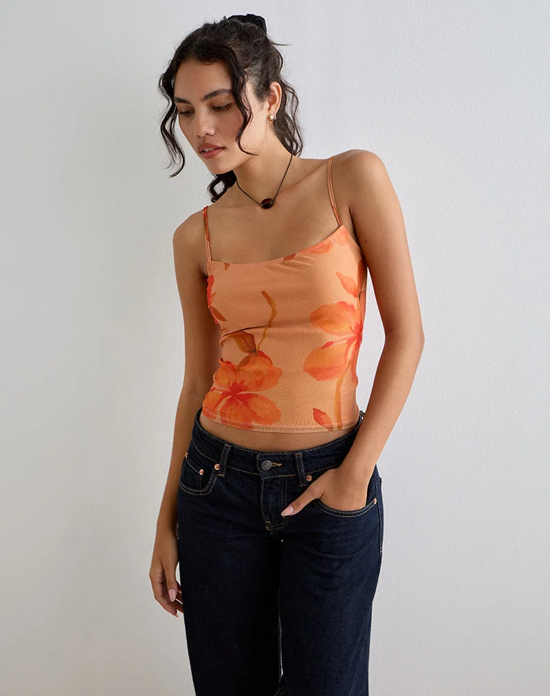 Jefita Cami Top in Aquarell Hibiskus Orange