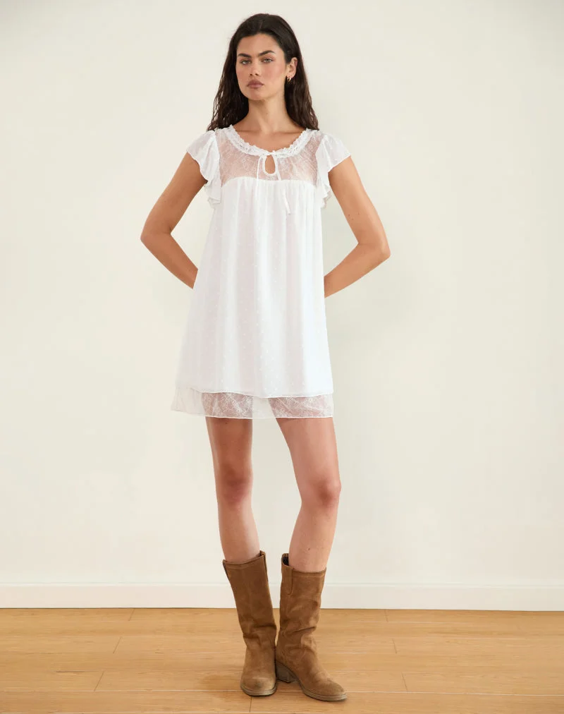 Yagis Smock-Minikleid aus Dobby Chiffon Weißer Spitze