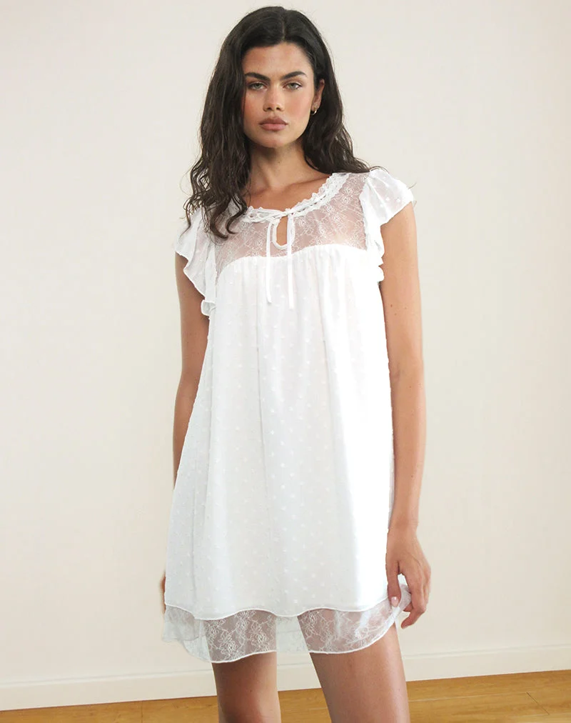 Yagis Smock-Minikleid aus Dobby Chiffon Weißer Spitze