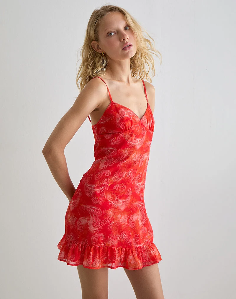 Mireya Minikleid aus Paisley-Chiffon Rot