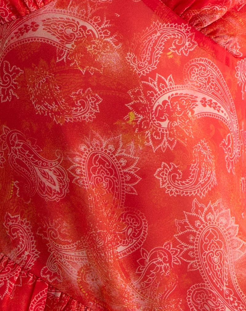 Iravela Asym Oberteil aus Paisley Chiffon Rot