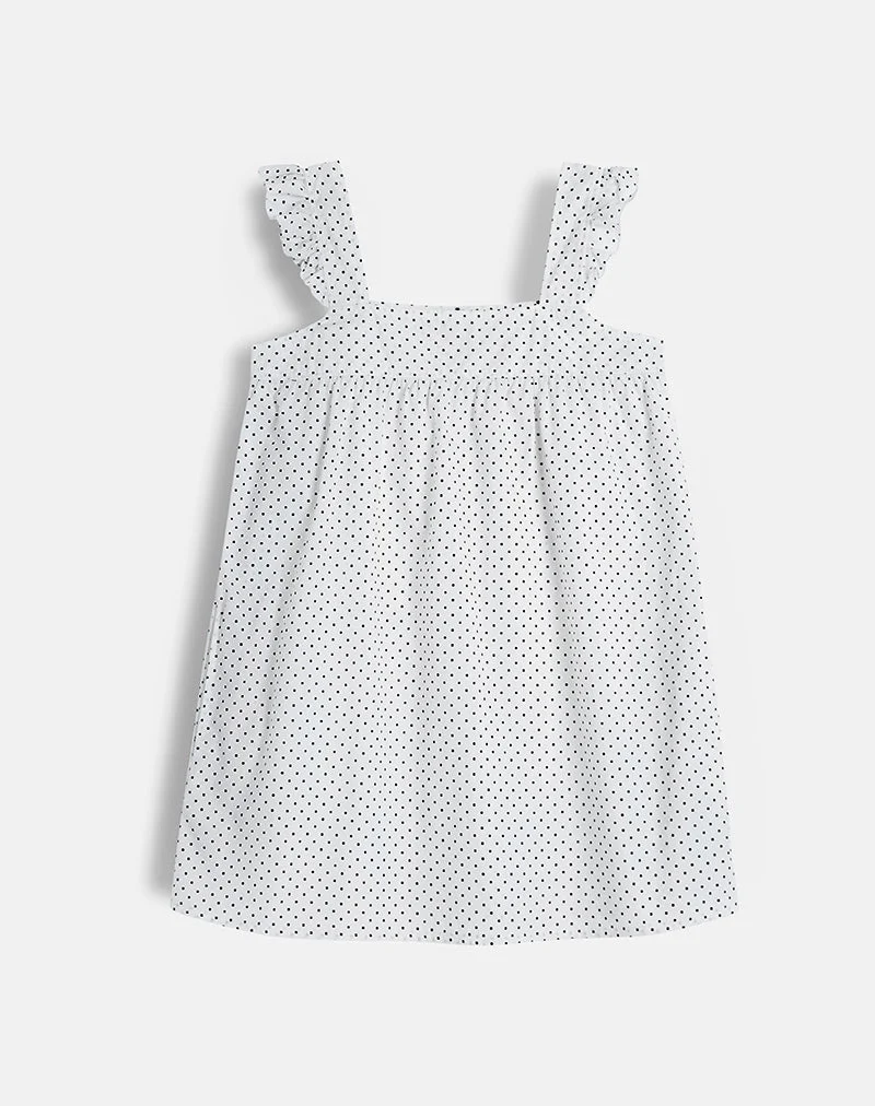 Sanaly Minikleid in Weiß mit schwarzer Mikro-Polka