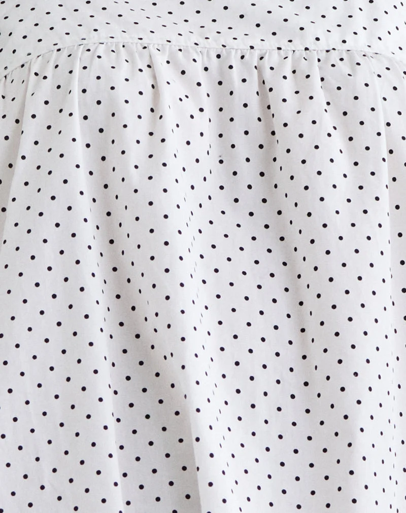 Sanaly Minikleid in Weiß mit schwarzer Mikro-Polka