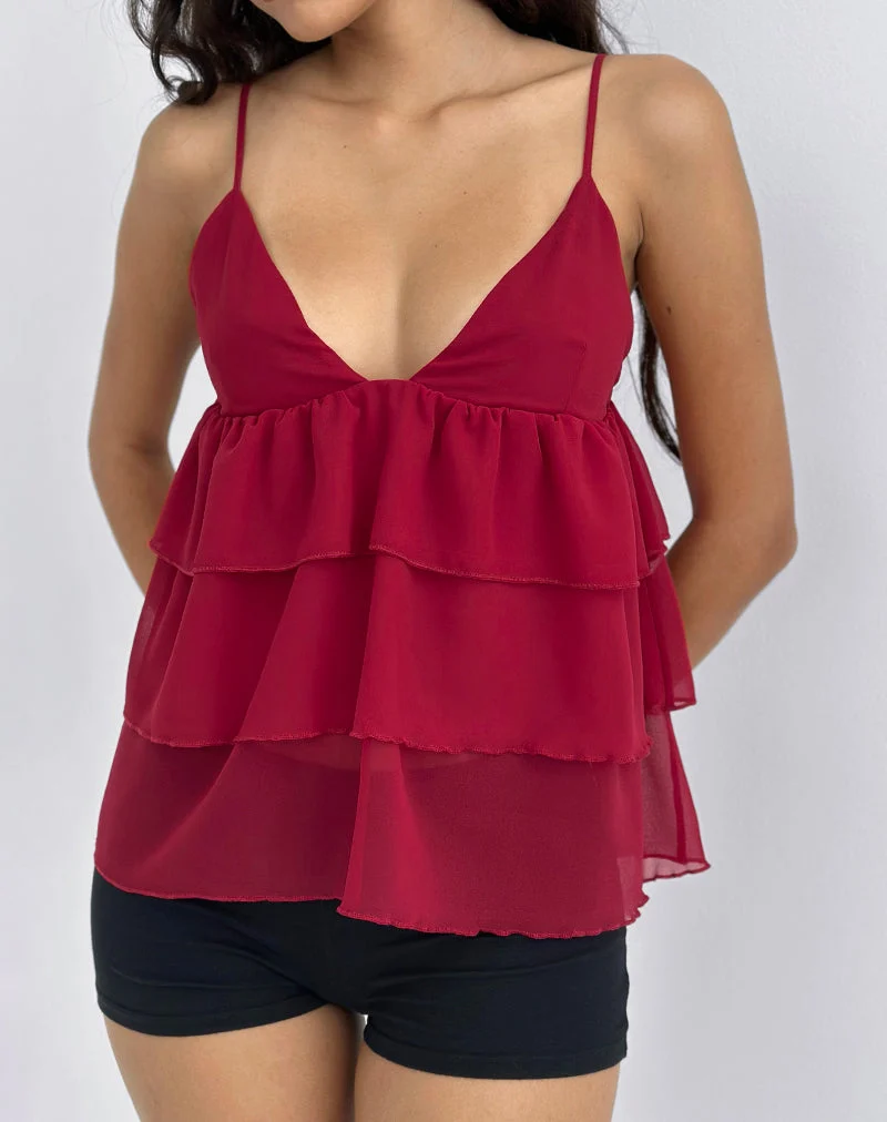 Selvina Rüschen-Cami-Top in Rot