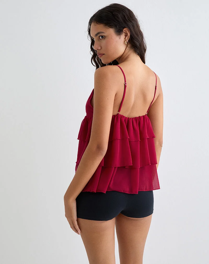 Selvina Rüschen-Cami-Top in Rot