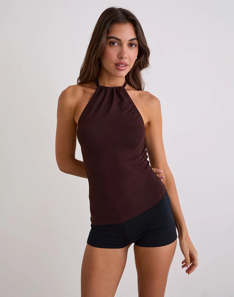 Sadra Neckholder-Top aus Rayon Jersey Bitter Chocolate