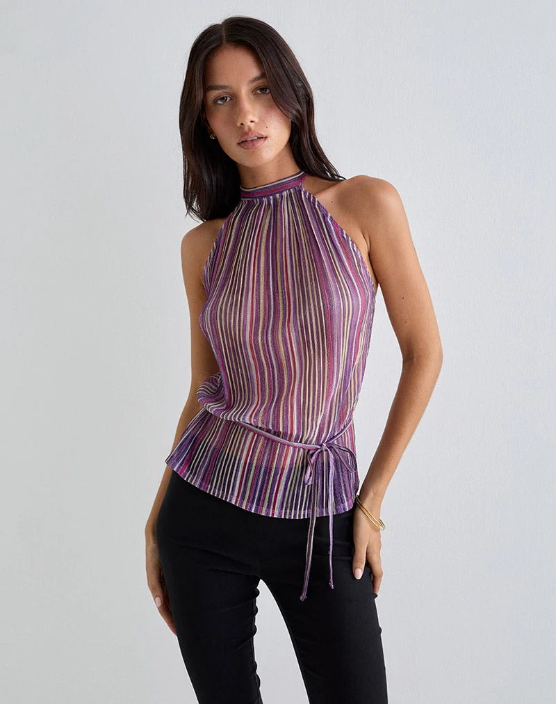 Brienne Top in Schimmernder Plissee Lila Rosa