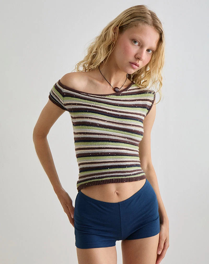 Tamia Top in Grün und Braun gestreift