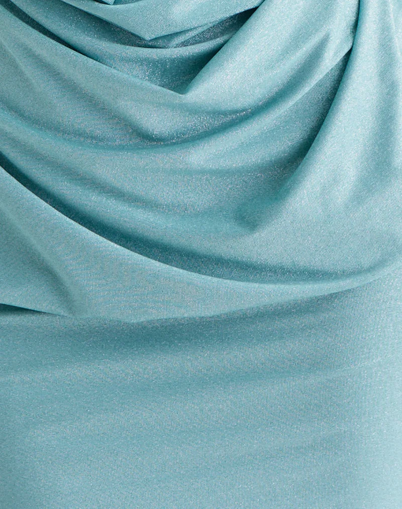 Matana Mini-Kleid mit Rollkragen aus schimmerndem Lurex in Hellblau
