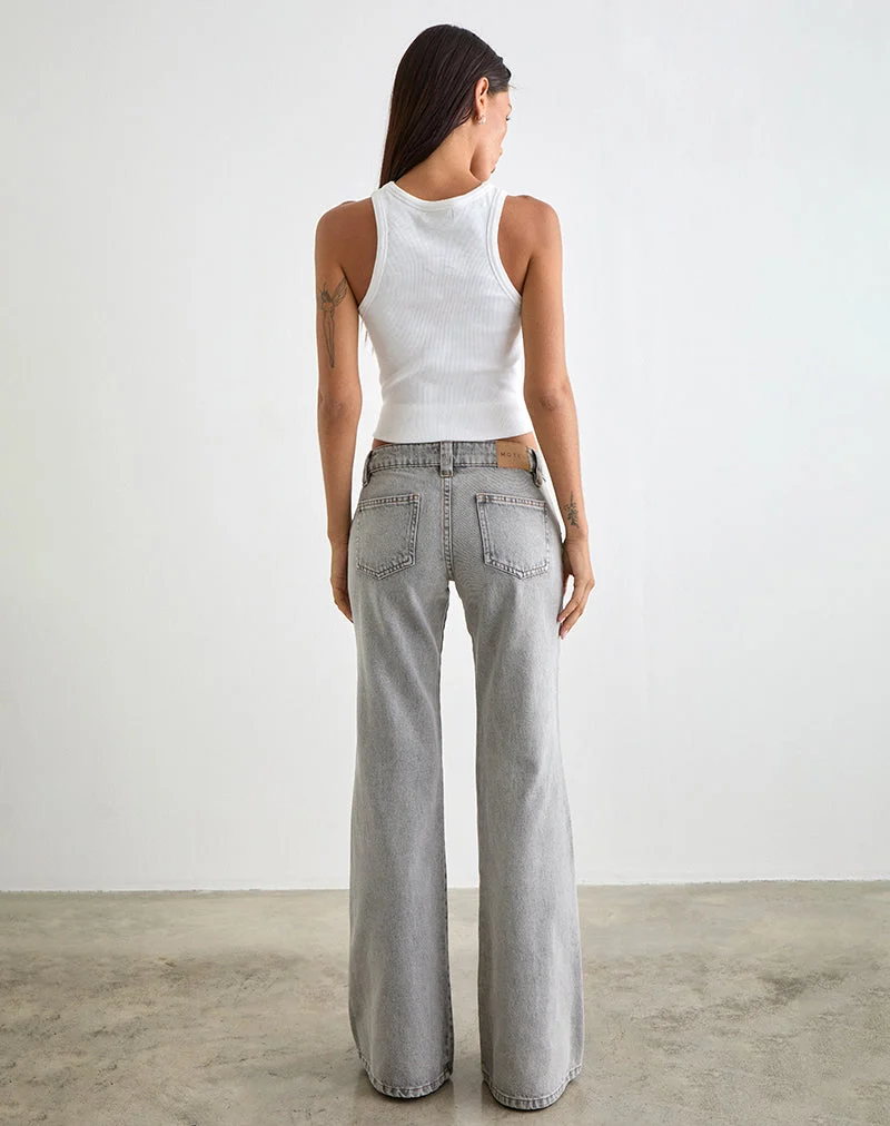 Jeans mit niedriger Leibhöhe und ausgestelltem Bein in gebleichtem Grau