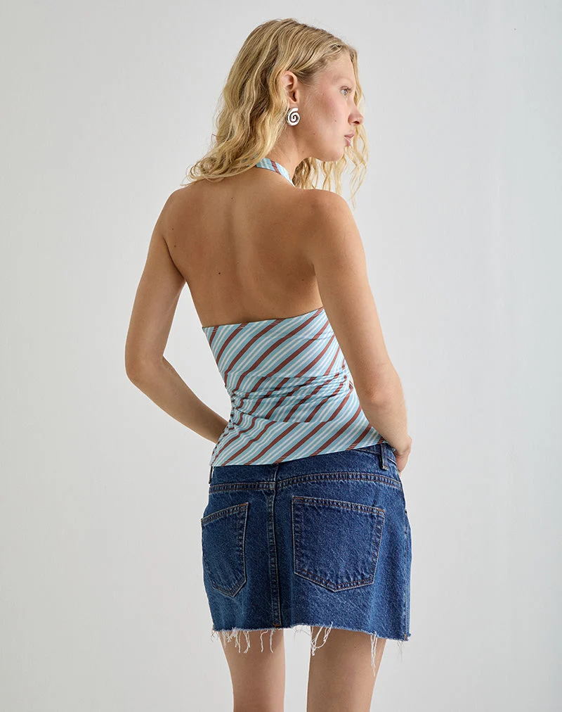 Fayez Slinky Top in Hellblau diagonal gestreift