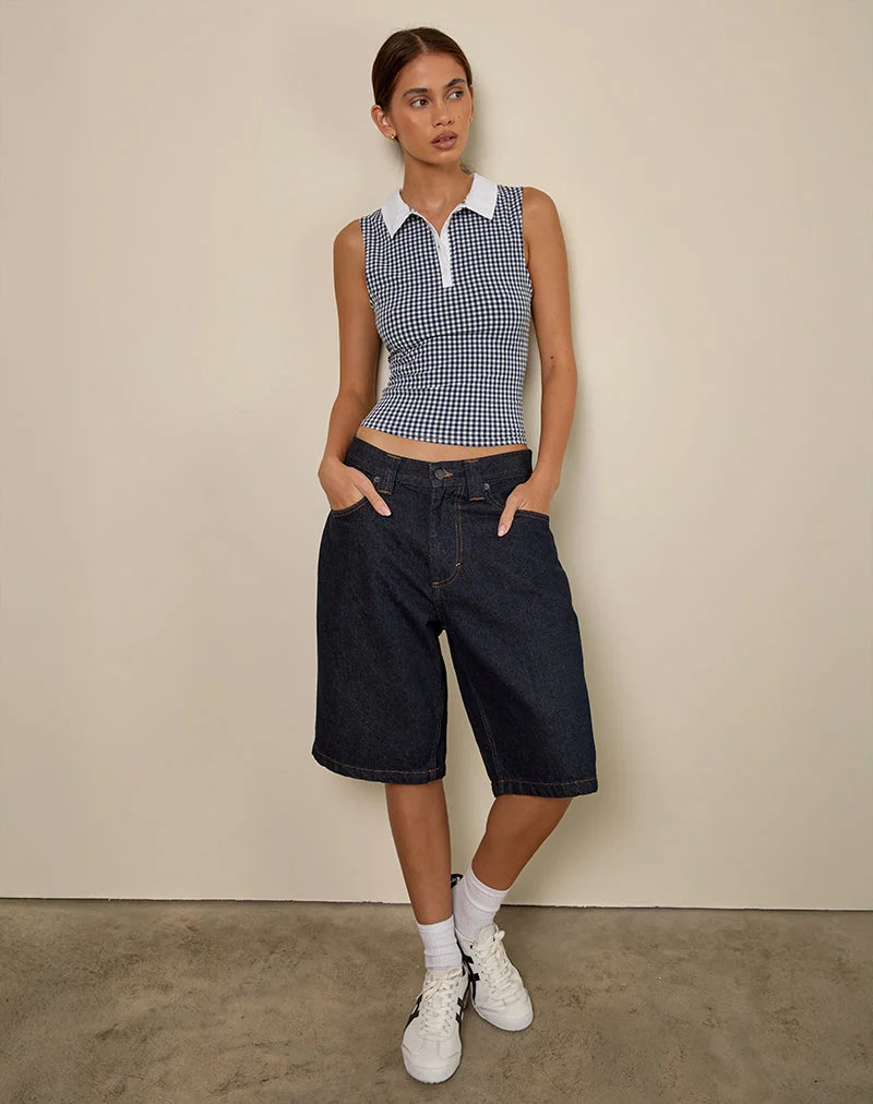 Tisuka Poloshirt aus Seersucker Gingham Navy
