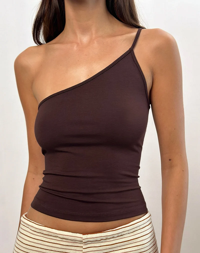 Vey One Shoulder Basic Top in Bitter Chocolate