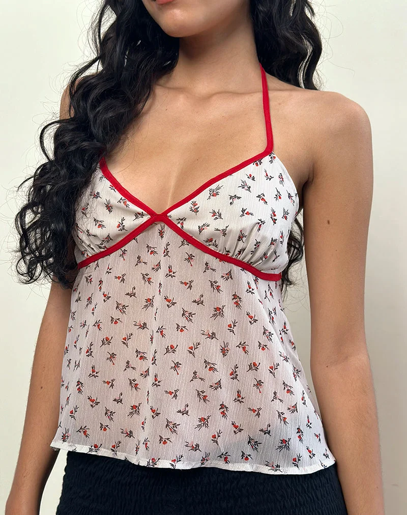 Micha Neckholder-Top in Ditsy Floral Elfenbein
