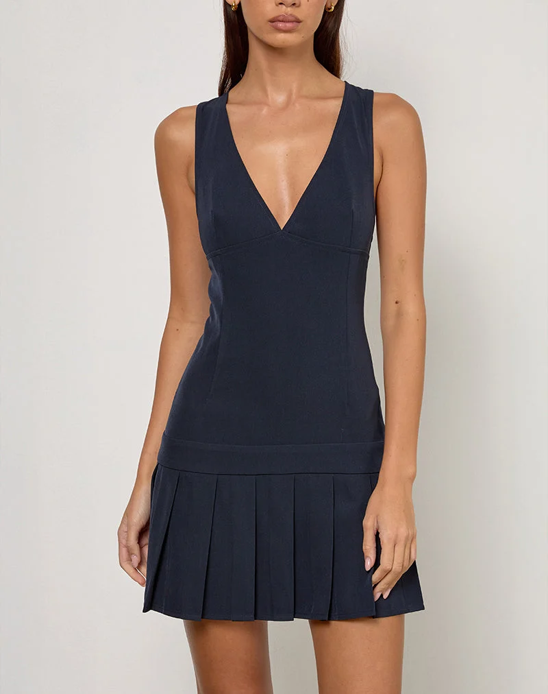 Rita Plissee-Minikleid in Tailoring Navy