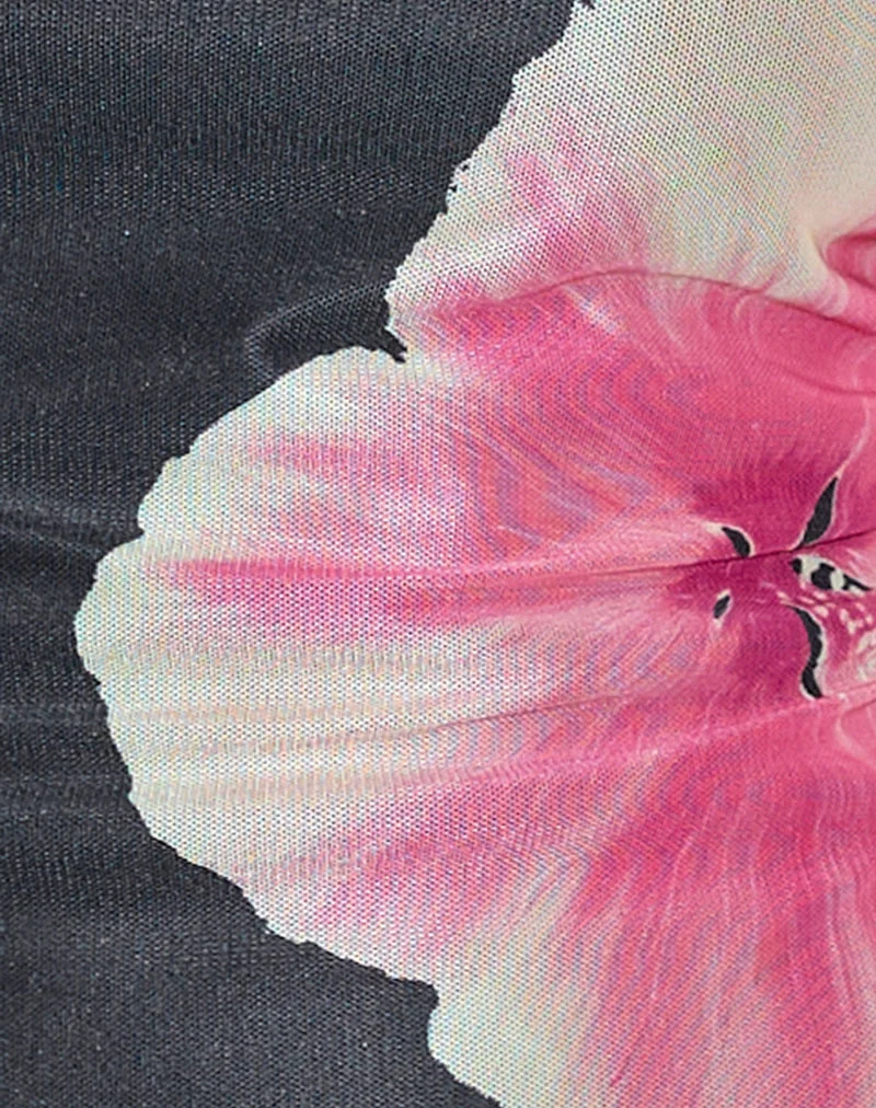 Arira Neckholder-Top in Schwarz mit rosa Aquarellblume