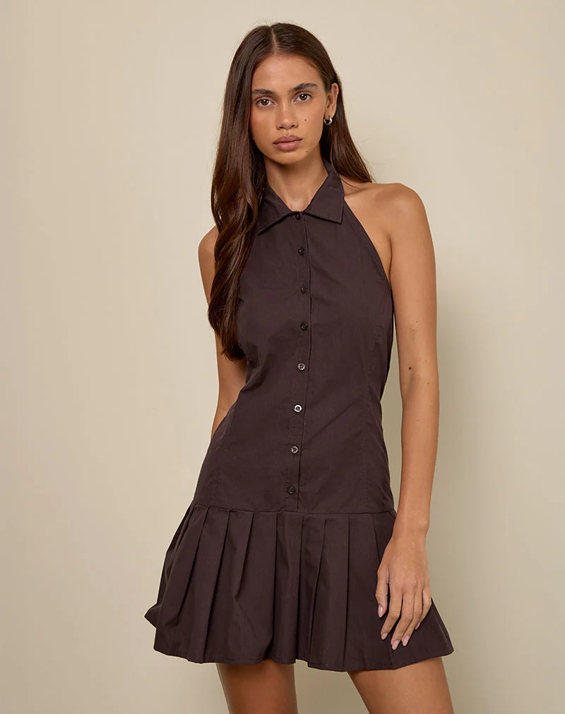 Mikena Kleid mit Kragen in tiefem Mahagoni