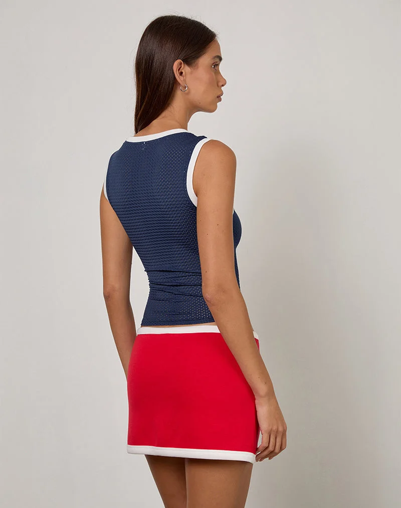Monlo Top in Airtex Navy mit rotem Streifen