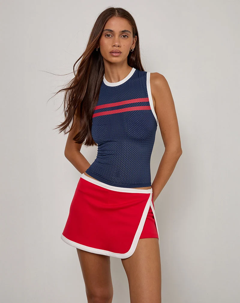 Monlo Top in Airtex Navy mit rotem Streifen
