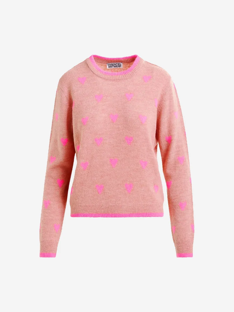 Maglione rosa con cuori intarsiati