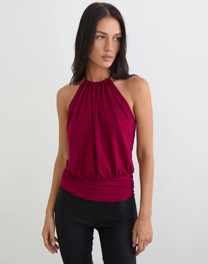 Diraka High Neck Top aus Rayon-Jersey in Burgunderrot