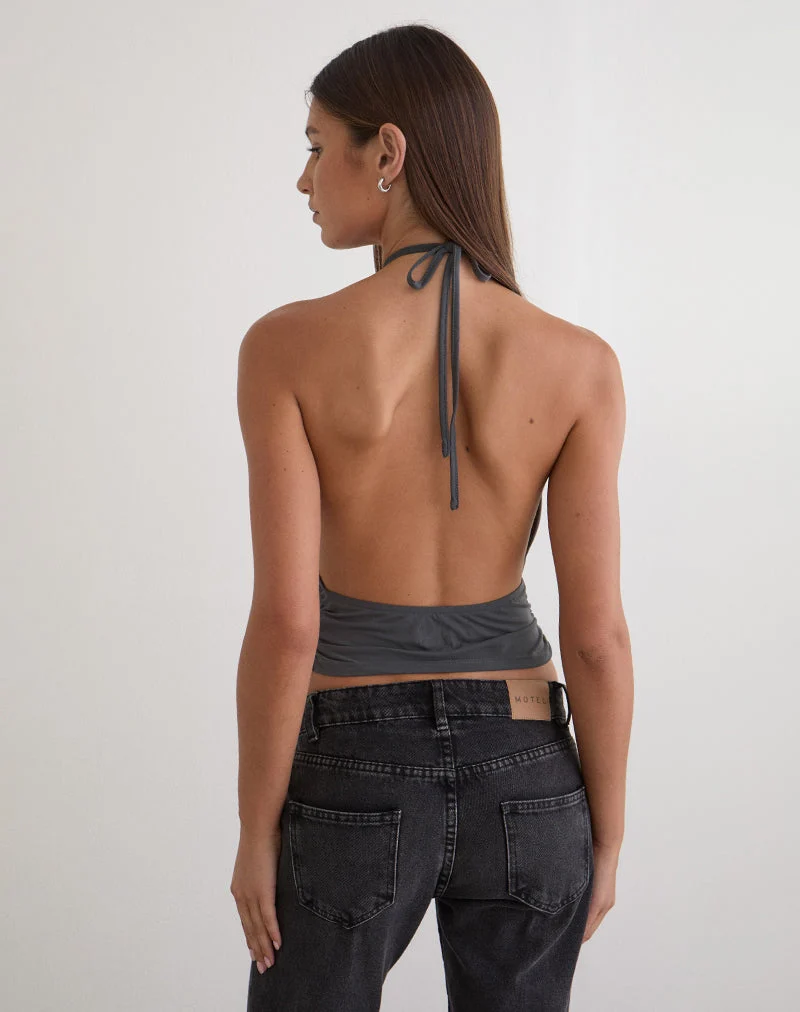 Karise Plunge Top aus Cupro in Anthrazitgrau