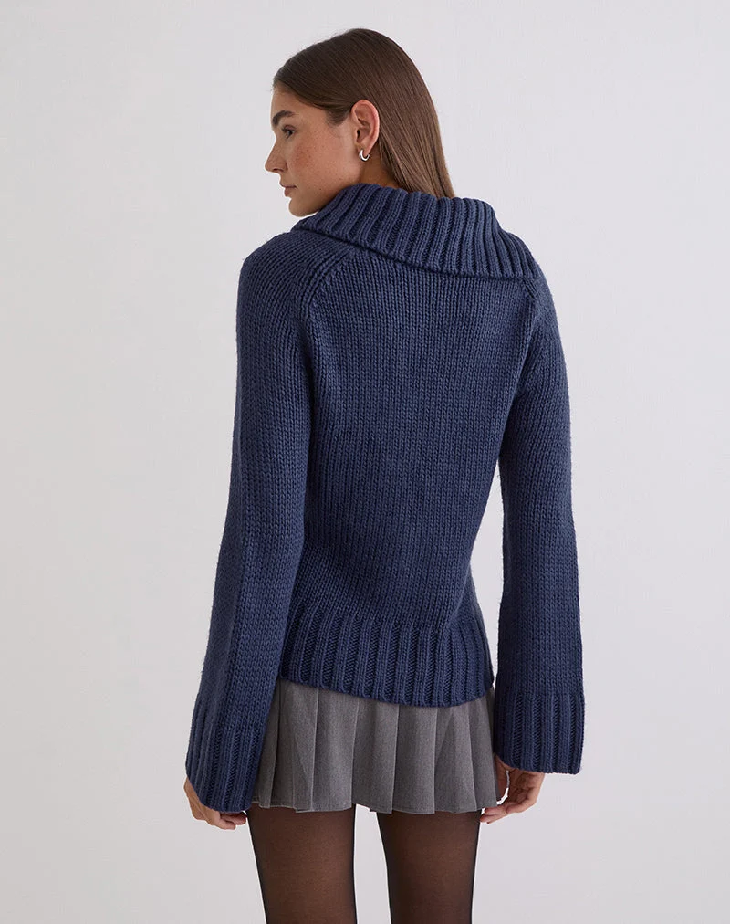 Dajah Umschlagpullover aus Strick in Marineblau
