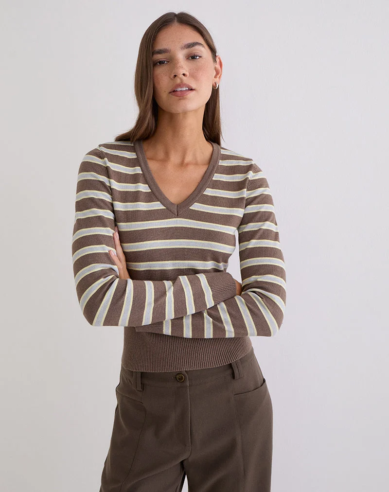 Yasra Pullover aus gestreiftem Strick in Braun und Gelb
